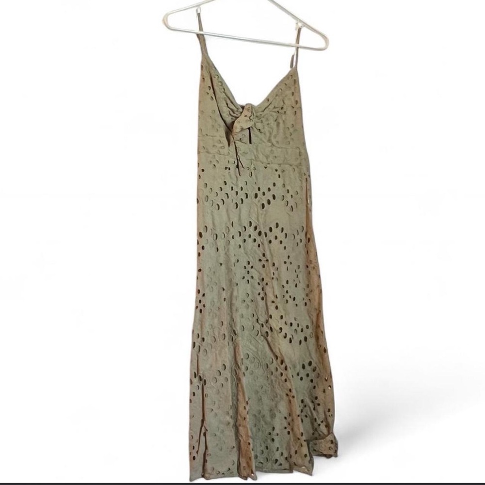Express Olive Eyelet Slip Dress with Tie Front